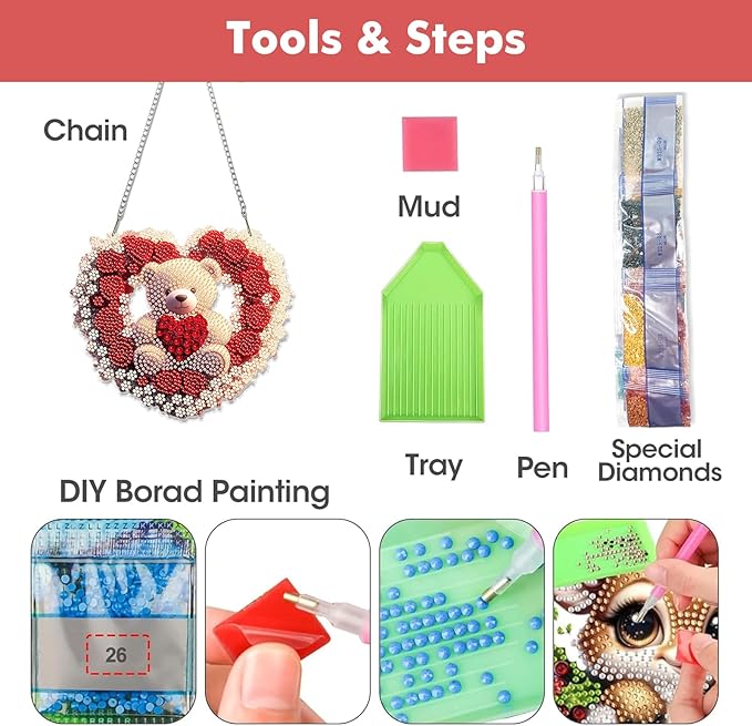 Miwixy Valentine Hanging Diamond Art Kits for Adults,Rose Bear Special Shaped Crystal Christmas Diamond Painting Ornament Kit DIY Double-Sided Pattern Window Pendant Gem Art Kit for Home Wall Decor