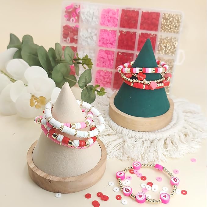 MIIIM Red Clay Bracelet Kit - Heishi Beads, Clay Charms, Gold Spacer Beads - Jewelry Making & Friendship Bracelet Kit for Valentine's Day, Crafts, Raves, Gifts