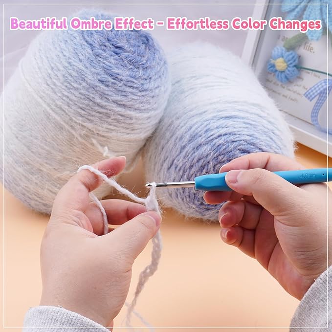 Weabetfu Gradient Cake Yarn for Crocheting & Knitting-Ombre Yarn Cake of 200g/7.05oz.-80% Acrylic,20% Nylon|Light Weight&Soft Crochet Yarns for Scarves,Blankets & Garments-02
