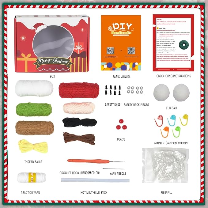 4-in-1 Christmas Crochet Kit | Make Snowman, Santa, Reindeer & Tree | DIY Holiday Ornaments & Festive Decor | Beginner Friendly Gift Set with Video Tutorial