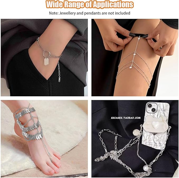 Fesorsi Silver Chain for Jewelry Making, 29.5ft 4 Style Steel Jewelry Chain, Electroplating Process, for DIY Necklace Chains, Tassel Pendants, with Jump Ring, Lobster Clasp, Pliers