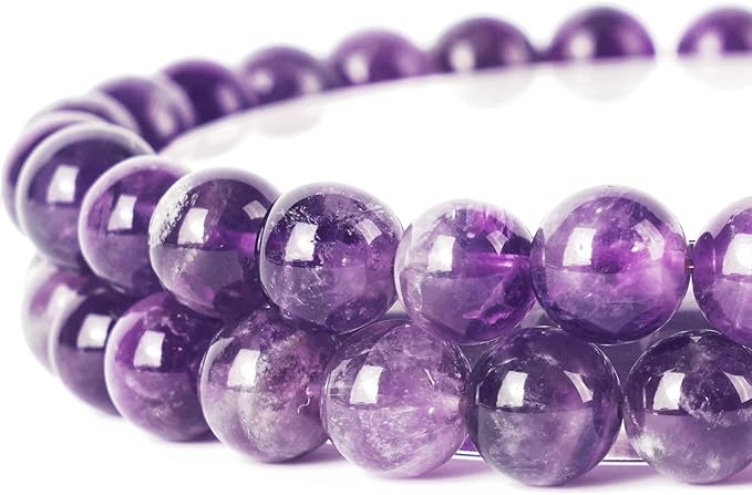 10mm Natural Amethyst Round Bead - 35PCS Bulk Gemstone Beads for Jewelry Making, DIY Bracelets, Necklaces - Includes Crystal Stretch Cord - Stone Beads for Crafting Gifts
