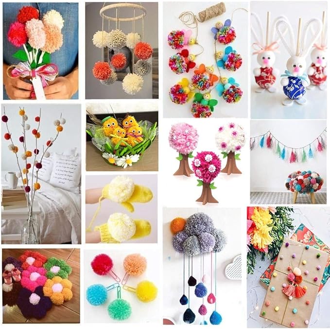 Pom pom Maker Yarn kit, 4PS Pompom Maker+12PS Acrylic Yarn+10PS Knitting Stitch Markers+10PS Plastic Needles+1PS Scissors(37c)
