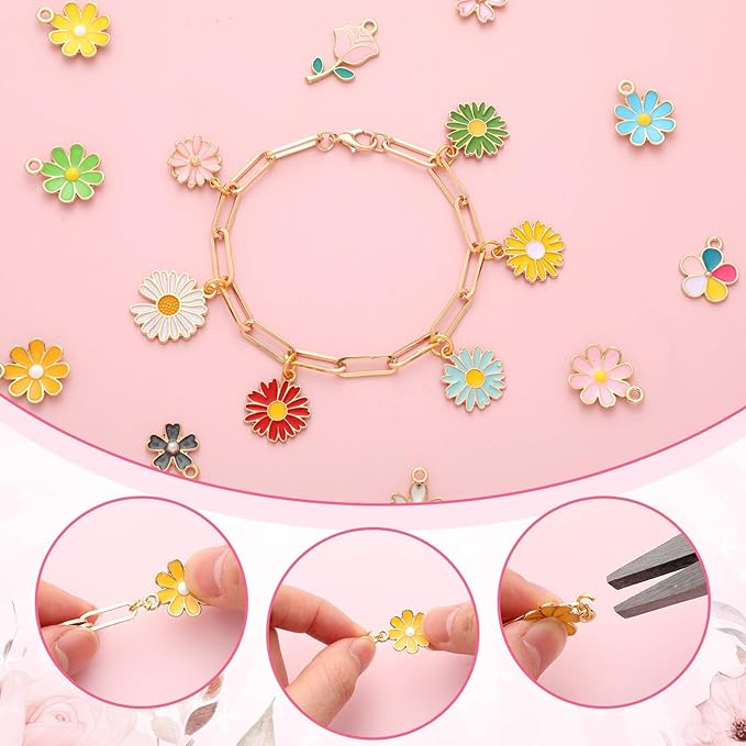 Tondiamo 173 Pieces Charm Bracelet Making Kit for Women DIY Silver Chain Bracelet Jewelry Making Kit for Adult 100 Assorted Charm Pendant 60 Jump Rings Pliers for Craft Supplies Gift