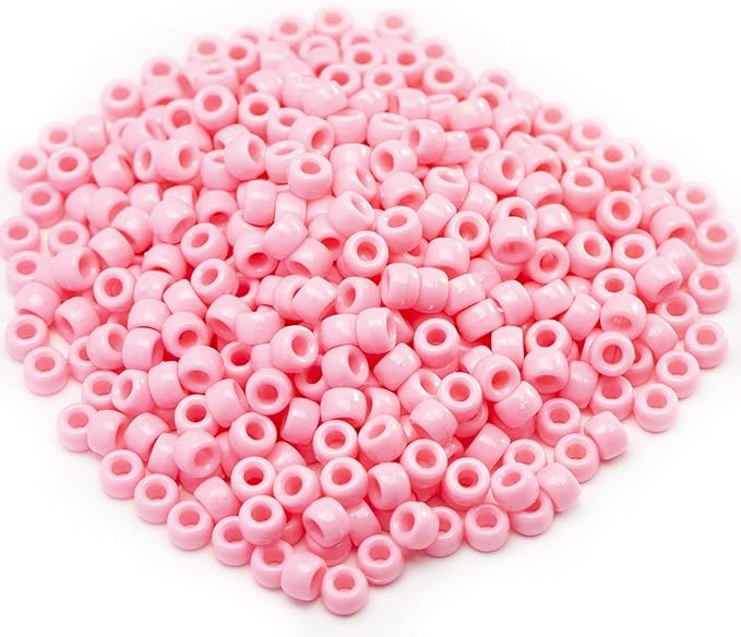 1000 Pcs Acrylic Pink DIY Pony Beads 6x9mm Bulk for Friendship Bracelet Necklace Jewelry Making Earring Pens Hair Beads Braiding Kit