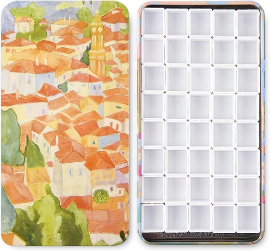 40Pcs Empty Half Pans with Magnetic Stripe Watercolor Paint Travel Tin Palette Case, Artist Paints Half Pan Kits for DIY Watercolor Oils or Acrylics Painting Art Drawing City