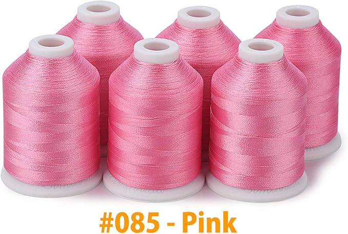 Simthread 6 Pink Polyester Machine Embroidery Threads 1000M(1100Yards) for Brother Babylock Janome Pfaff Singer Bernina Home Embroidery and Sewing Machines (Pink)