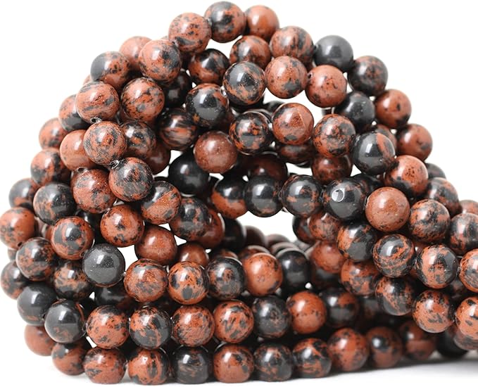 cheavian 45pcs 8mm natural mahogany obsidian stone round loose beads for jewelry making 1 strand 15"