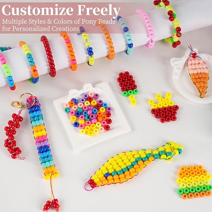 2880Pcs Pony Beads for Jewelry Making, 24 Color Plastic Pony Beads Bulk, 6×9mm Friendship Bead Bracelet Kit for Hair Braiding, Keychains, Necklaces, DIY Crafts Gifts