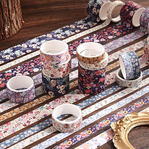 12 Rolls Floral Washi Tape Set - 0.4/0.6/0.8/1.2in Numerous Flowers Design Decorative Tapes for Journaling Scrapbooking Writable Vintage Scrapbook Supplies Letter Gift Craft Tape(Colorful2)