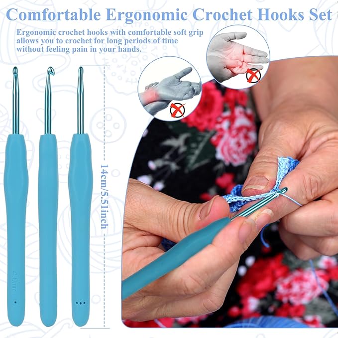 Coopay Crochet Hooks Ergonomic Soft Grip, 2mm-6mm Metal Crochet Set for Beginners, 19PCS Knitting Yarn Hook Kit w Stitch Marker, Knitting Needles for Arthritic Hands, Best DIY Craft Gift for Christmas