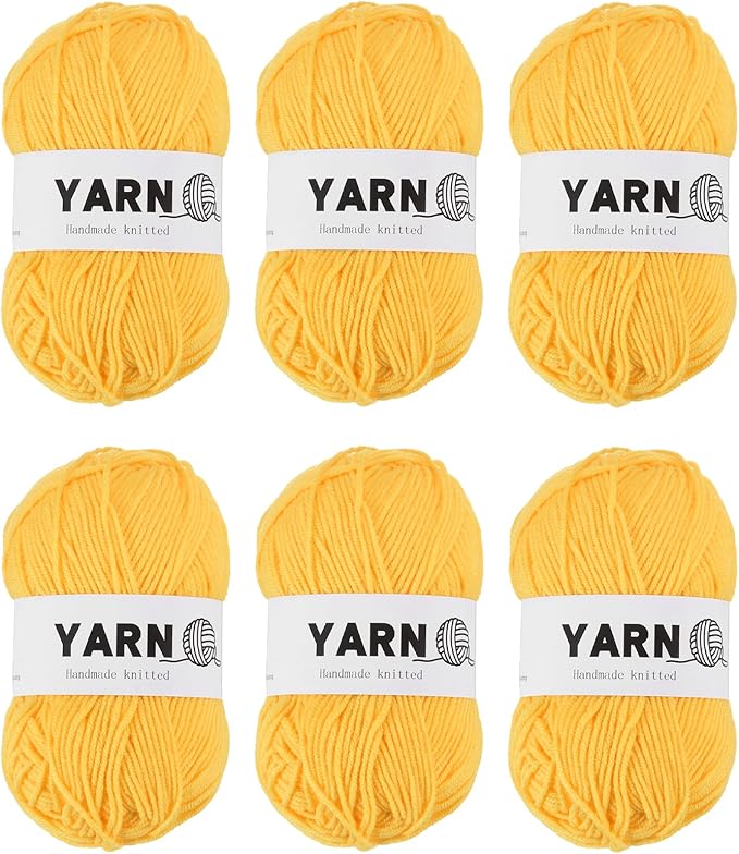 6Pcs Yellow Acrylic Yarn 790 Yard 4 Ply Soft Crochet Yarns Sport Weight Yarn,[for DIY Crocheting Knitting Craft Blankets Hats]-300g