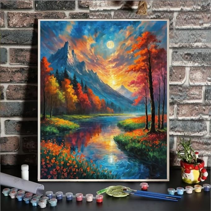 ldazao Mountain Paint by Numbers Kit for Adults Beginner Landscape Adult Paint by Number Kits On Canvas Adults' Paint-by-Number Oil Painting Kits for Gift Home Wall Decor 16x20 Inch