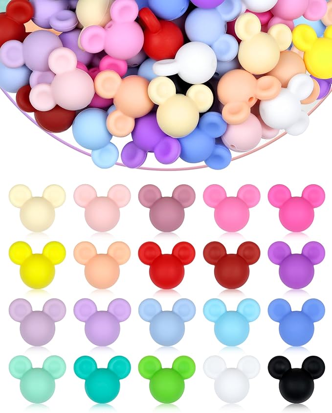 60 PCS FIVEIZERO Focal Beads - Mouse Focal Beads, Mouse Head Silicone Focal Bead for DIY Keychains, Bracelets, Necklaces, Pens, Lanyard Making - Ideal for Crafts and Jewelry Making Projects