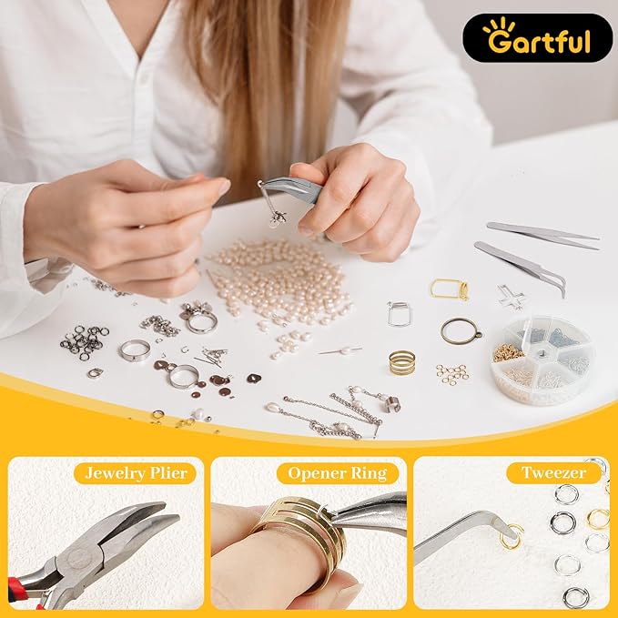 Gartful Jump Rings for Jewelry Making, 5mm Jump Ring with Pliers & Tweezers & Opener Ring for Jewelry Repair & DIY Charms Necklace, Bracelet, Earring, Keychain, Multisize