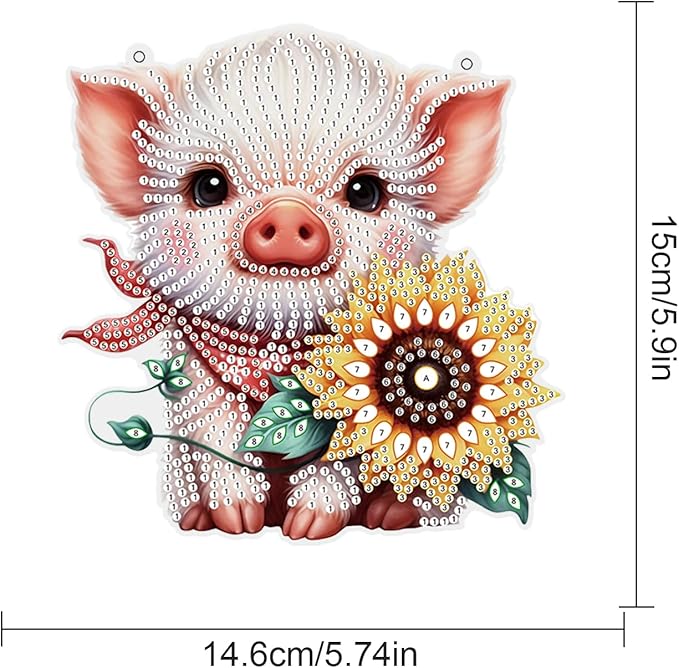 Tontut 5D DIY Diamond Art Painting Pendant kit, Sunflower Pig Special-Shaped Hanging Crystal Window Pendant kit, Adult Gift Home Curtains, Yard Entrance Decoration