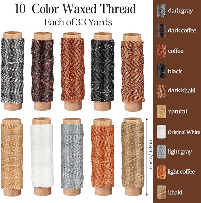 BUTUZE 330 Yards Leather Sewing Waxed Thread - 150D 33 Yards Per Spool Stitching Thread for Leather Craft DIY,Bookbinding,Shoe Repairing,Hand Sewing