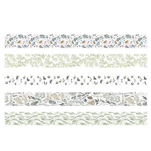 YUBX 5 Rolls Washi Tape Set Creative Basic Skinny Decorative Tapes for Arts, DIY Crafts, Bullet Journals, Planners, Scrapbooking, Wrapping (Vine)
