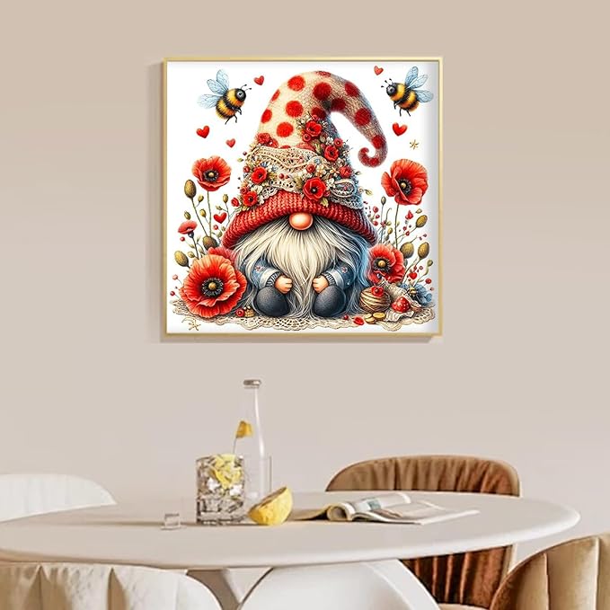 Camocin Diamond Art Kits for Adults Gnomes, 5D Gnome Diamond Painting Kits for Adults Beginners, DIY Bee Full Round Dots Drill Gem Art Kit for Gift Home Wall Decor 14 x 14 Inch