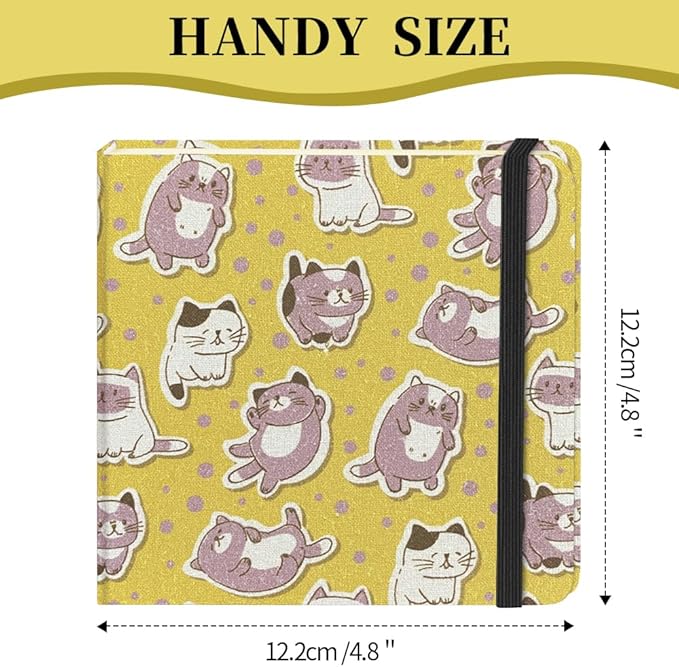 Square 4.8x4.8 inches 80gsm 96sheets/192 Pages Notebooks Blank Sketchbooks Travel Journal Pocket Hardcover Paint Writing Diary Memo Planner Cloth Cover. Yellow Cat