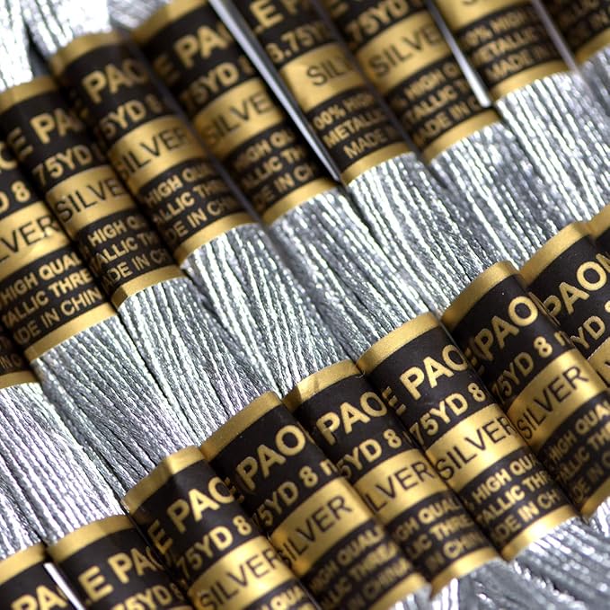 24 Skeins Metallic Embroidery Thread -Cross Stitch Threads - Friendship Bracelets String - Crafts Floss Gold and Sliver