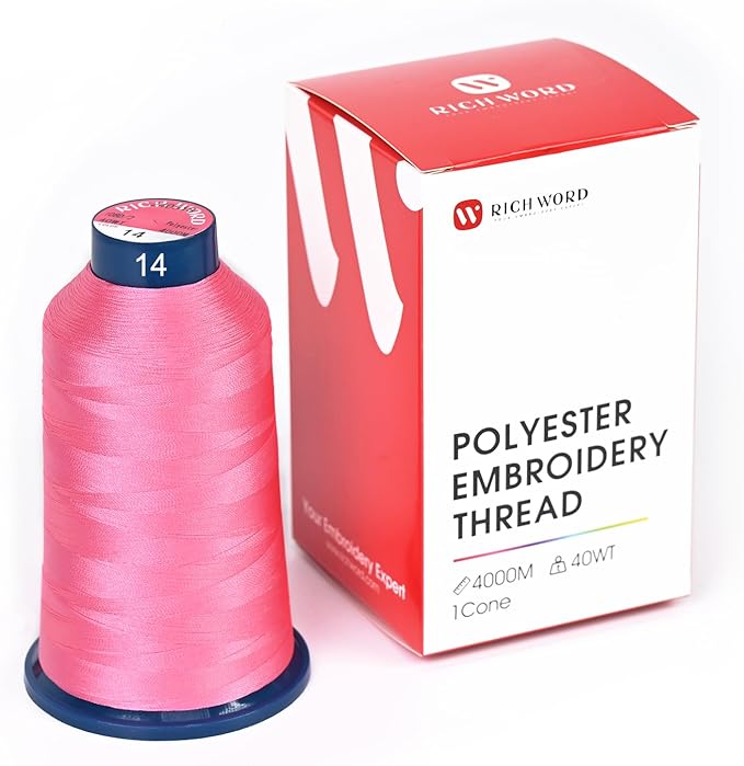 Poolin Embroidery Machine Thread Richword Selected Pink 4000M 40WT Polyester Embroidery Thread – Smooth, Strong Single Spool for Home & Commercial Machines 0014