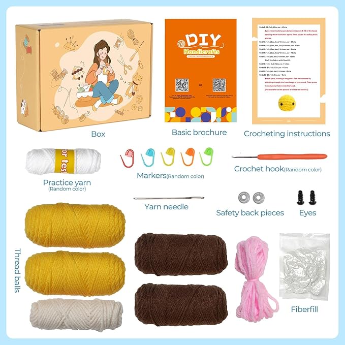 YESJOLI Crochet kit for Beginners, Crochet Animal Kits,Crocheting kit for Starters with Step-by-Step Video, Beginner Crochet kit for Adults Women, Crafts bee