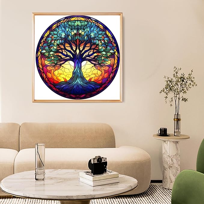 Fountor Tree of Life Diamond Art Kits for Adults - Stained Glass Diamond Painting Kits for Adults Beginners, DIY 5D Tree of Life Round Diamond Gem Art Kits for Gift Home Wall Decor 12x12inch