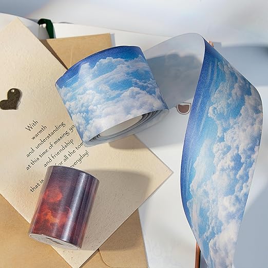 Kesari Cloud Washi Tape Stickers for Scrapbooking Supplies,6 Rolls Nature Themed Washi Stickers for Journaling, Junk Journal Supplies, Planer (Cloud)
