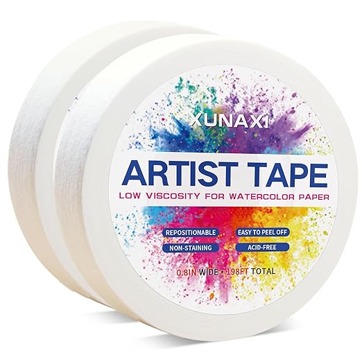 2 Packs Art Tape, Artist Tape for Watercolor Paper Low Tack White Painters Tape for Drafting Art Painting Canvas Framing Acid Free Masking Tape-0.8IN Wide 198FT Long Total