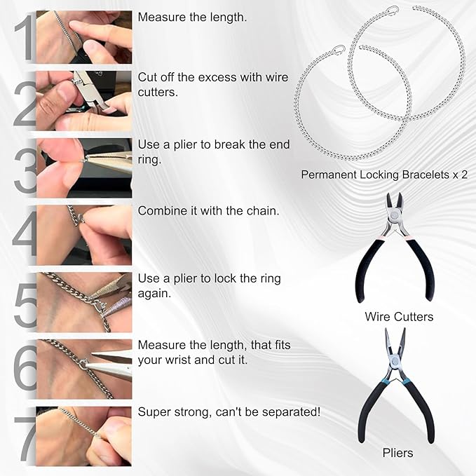 ABYST Permanent Bracelet Kit for Couples - DIY Sterling Forever Bracelets Making Set with Silver Plated Chains - Romantic Infinity Jewelry for Anniversary (Silver)