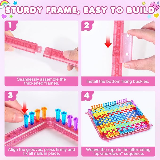 478 Pcs Weaving Loom Kit with Portable Case, Perfect for Making Handbags, Potholder Maker, Bracelet for DIY Crafters & Makers, Complete Craft Kit with Hooks, Gift for Christmas, Birthday,Pink