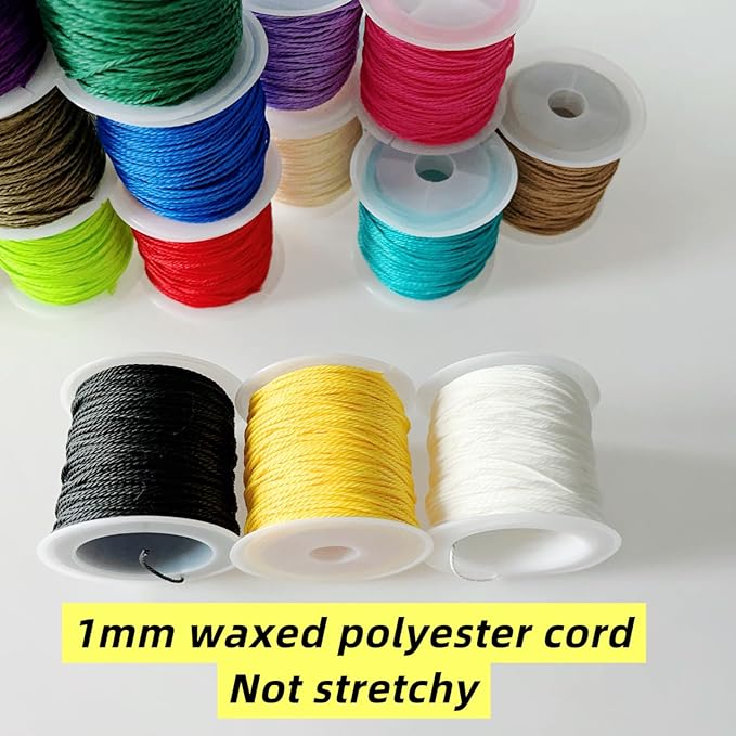 40 Colors 1mm Waxed Polyester Cord Bracelet Cord Wax Coated Thread for Jewelry Making Waxed String for Bracelet Making 25yards for Each Color (1000 Yards)