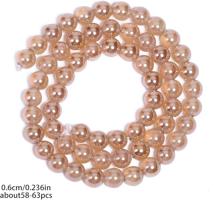 Stone Beads, 60pcs Brown Agate, 6mm Round Loose Beads for Jewelry Making, Bracelets, with Bag, String & Card