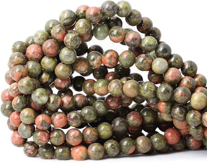 cheavian 45pcs 8mm natural unakite gemstone round loose beads for jewelry making diy handmade 1 strand 15"