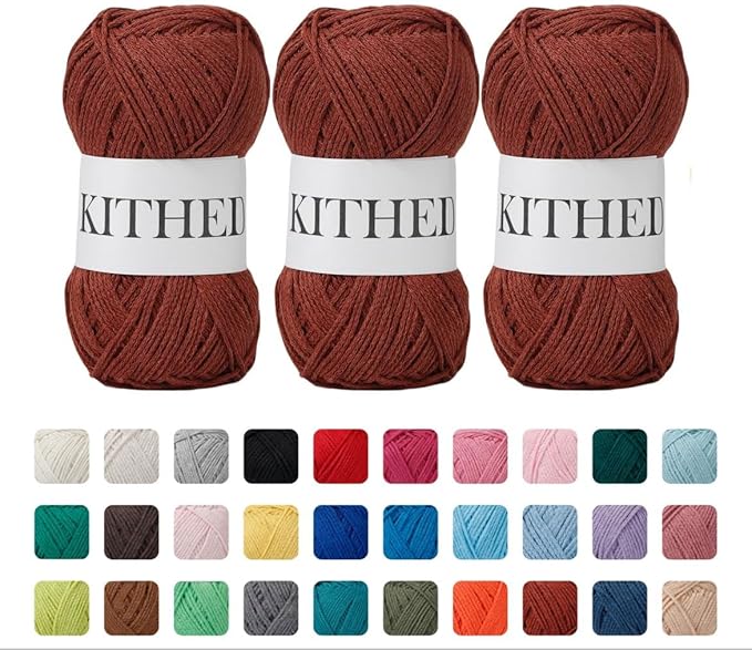 Cotton Yarn，10.5oz，526yard，3 Pack ，Soft Yarn for Crocheting and Knitting (40 Reddish Brown)