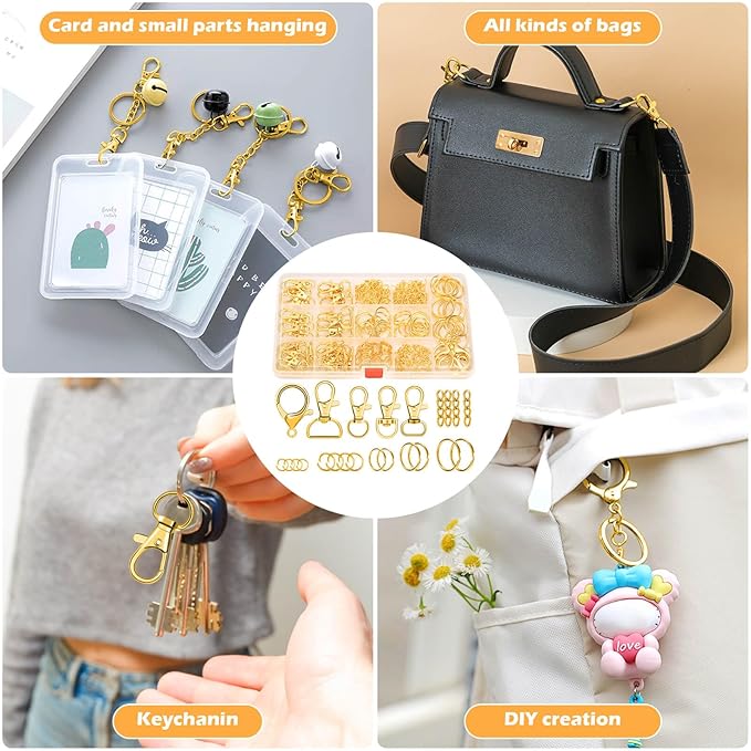 PAXCOO 300PCS Keychain Making Kit, Keychain Craft Supplies Including Key Chain Clips, Lanyard Snap Hooks, Key Rings and Jump Rings for Key Chain Making, Purse Making, Lanyard Making