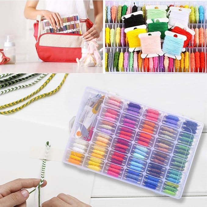 Embroidery Floss Organizer Cross Stitch Thread Organizer-Bobbin Winder 1 Removable 24 Compartments with 100 Floss Bobbins and 2 Pieces Numbered Stickers for Craft DIY Embroidery