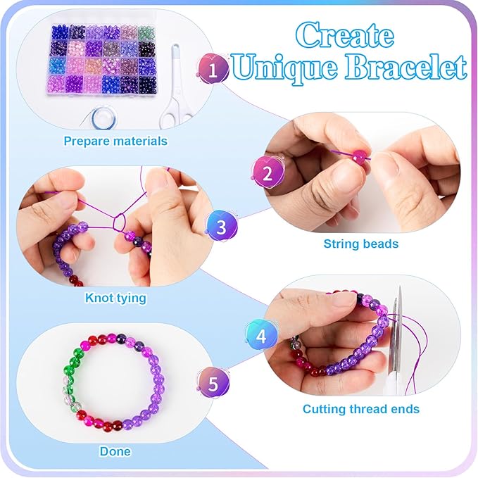 XSEINO About 7200pcs 144 Colors 6mm Crackle Glass Beads Bracelet Making Kit,6Box Different Style Crack Series Colorful Crystal Beads for Bracelet Jewelry Making,DIY Crafts,Friendship Bracelets