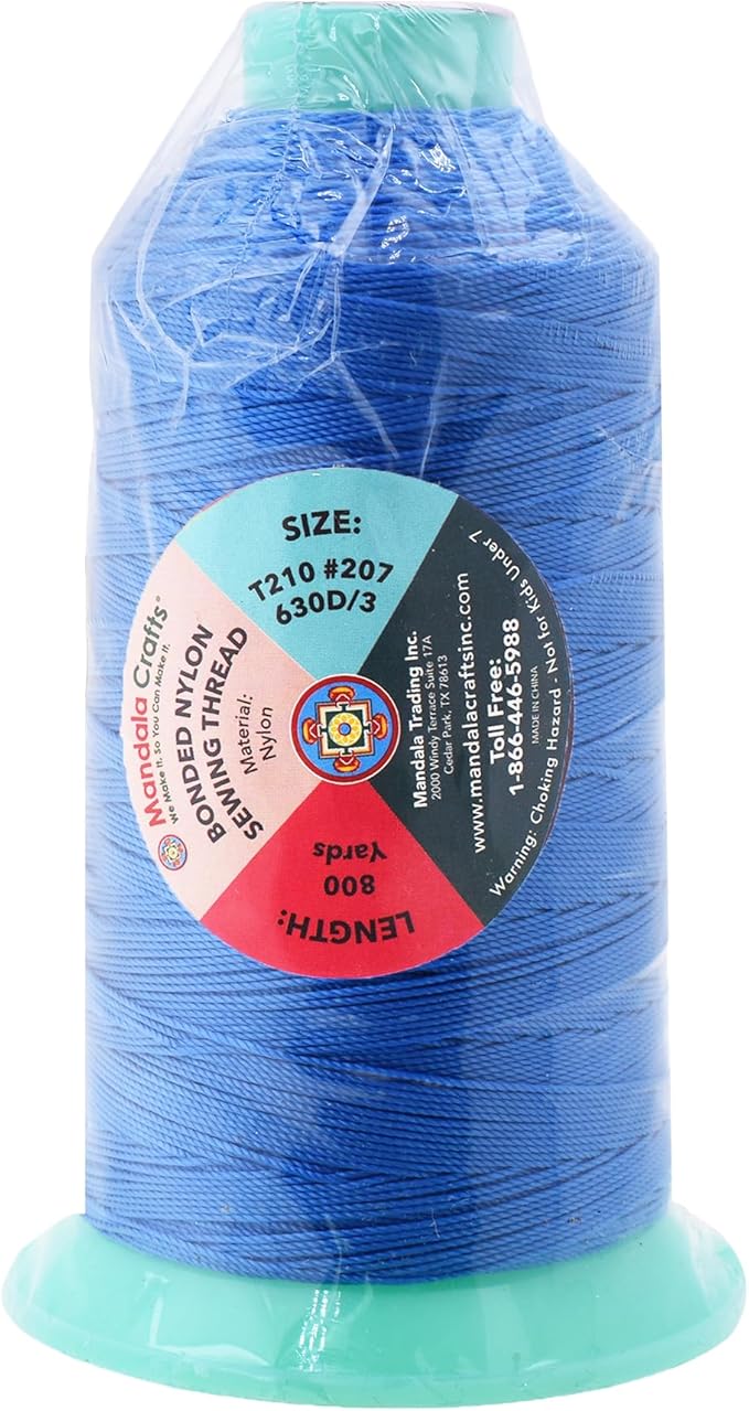 Mandala Crafts Size 207 630D T210 Bonded Nylon Thread - Sky Blue 800 YDs Tex 210 Heavy Duty Sewing Threads for Leather, Jeans, Weaving, Outdoor Marine Upholstery