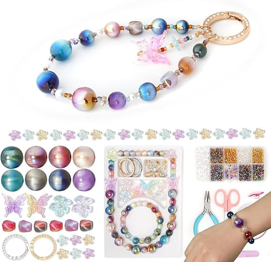 LuCastte Charm Bracelet Making Kit, Beads for Bracelets with Tools and Guide, Jewelry Making Supplies Premium Resin Cat Eye Beads Seed Beads, Galaxy Style Art Kit Gift Travel DIY
