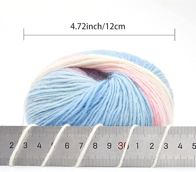 NICEEC 2 Skeins Rainbow Soft Yarn 100% Wool Gradient Multi Color Yarn for Crocheting Knit Total Length 180m×2(196yds×2,50g×2)-21#