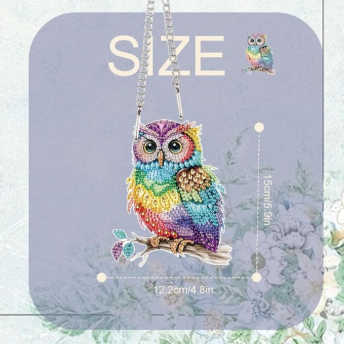 TDFERAN Diamond Painting Pendant DIY Colorful Owl Diamond Art Hanging Artwork Decoration Kit Garden Window Handmade Hanging Ornaments, Adult Painting Craft Gem Pendant Wall Home Decor