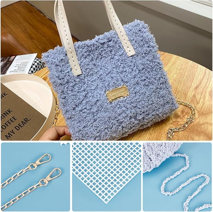 WADORN DIY Knitting Crochet Bag Making Kit, Handmade Woven Tote Bag Making Materials Set Women Shoulder Bag Making Accessories Hand Crafting Yarn Weaving Kit Birthday Christmas Gift, Blue