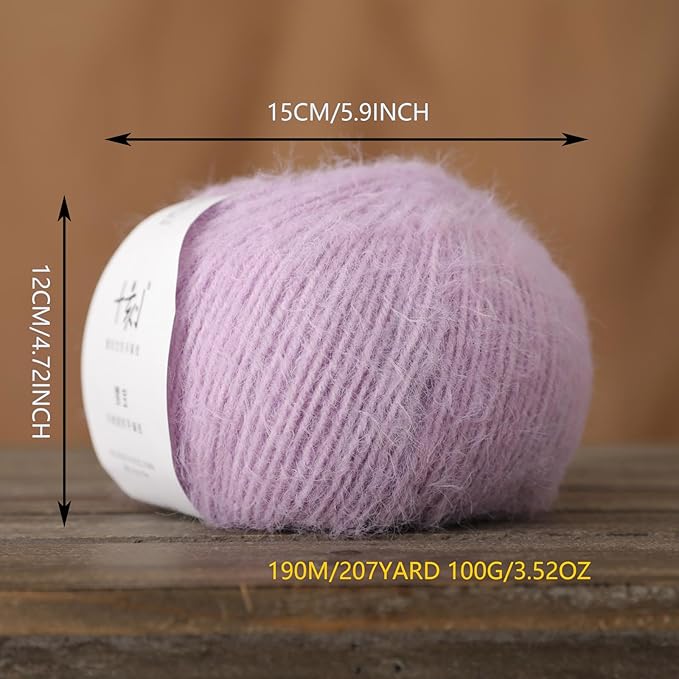 Snowbaby Wool Acrylic Blend Long Pile Yarn,(Worsted) Warm and Luxurious Fuzzy Yarn for Knitting and Crocheting DIY Hats Scarves Sweaters, 2 * 3.52oz/100g 207yds(25-Lilac Purple)