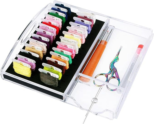 Acrylic Working Tray for Cross Stitch and Embroidery Supplies, Embroidery Floss Bobbins Organizer with Magnetic Needle Holder and Tools Storage-Tray Only (Small-For thin/standard bobbin)