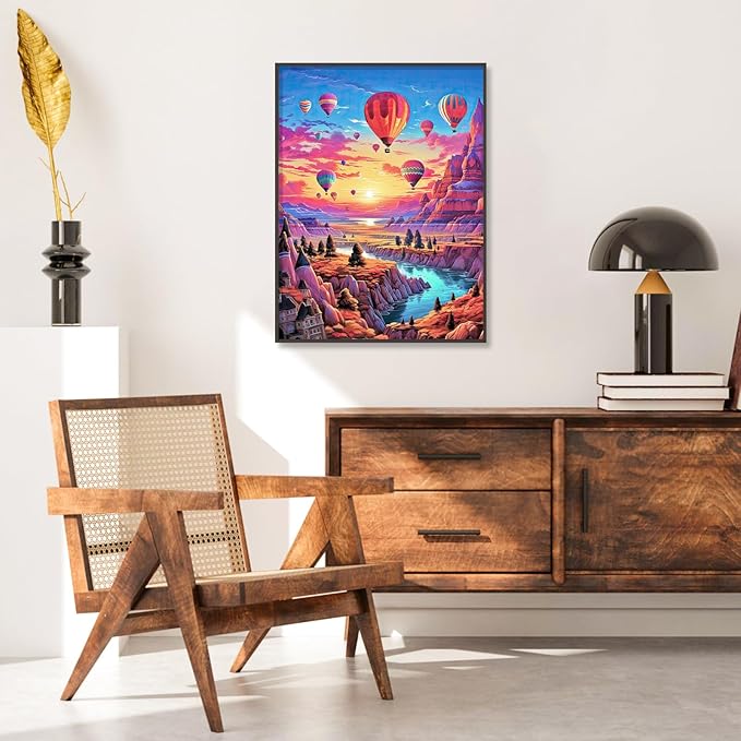 Diamond Art Kits for Adults Hot Air Balloon, 5D Sunset Landscape Diamond Painting Kits for Beginners, DIY Mountains Lake Full Round Dots Drill Gem Art Kit for Gift Home Wall Decor 12 x 16 Inch