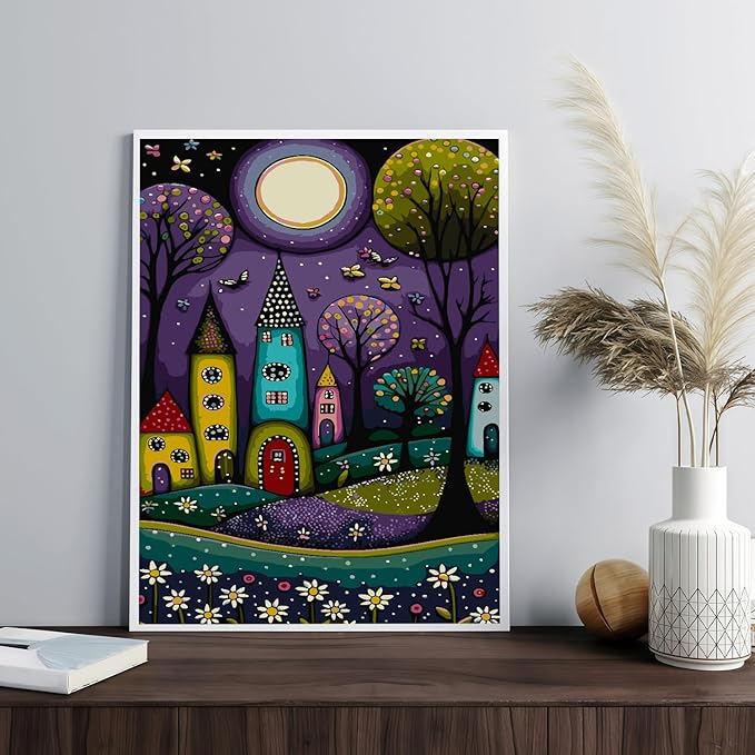 Mosaflare Paint by Numbers for Adults Beginner, Purple Fairy Tale Town Adult Paint by Number Kits on Canvas, DIY Acrylic Oil Easy Painting by Numbers for Home Wall Decor 16X20 inch (Without Frame)