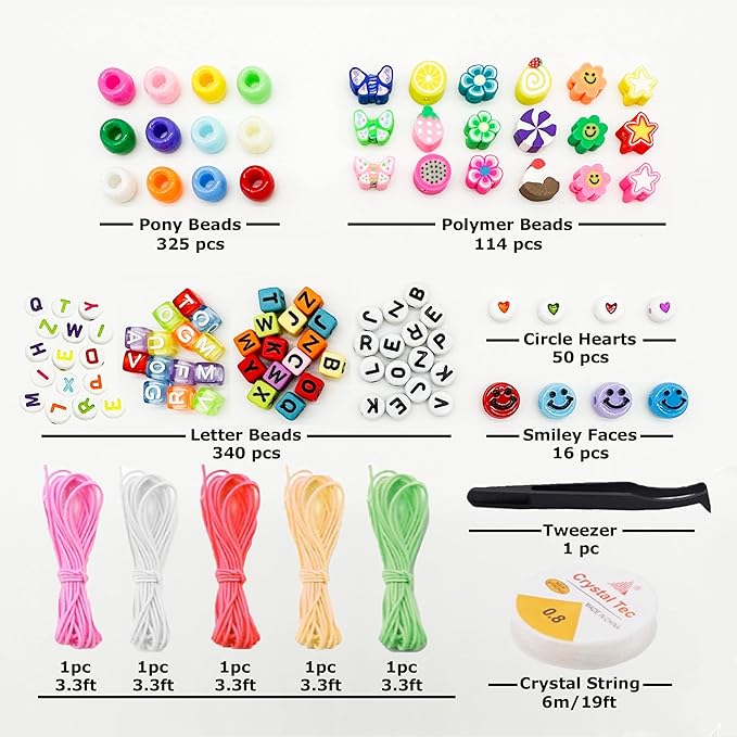 Luwanio Bracelet Making Kit - Pony, Clay, Smiley & Letter Beads for Friendship & Kandi Bracelets - DIY Crafts for Girls Age 6-12