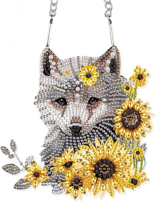 AiYuanzsh Animal Wolf Sunflower DIY Acrylic Diamond Painting Pendant Kits Special Shaped Rhinestone Round Diamond Art Hanging Kits Home Garden Wall Window Pendants .Home Wall Decor Gift